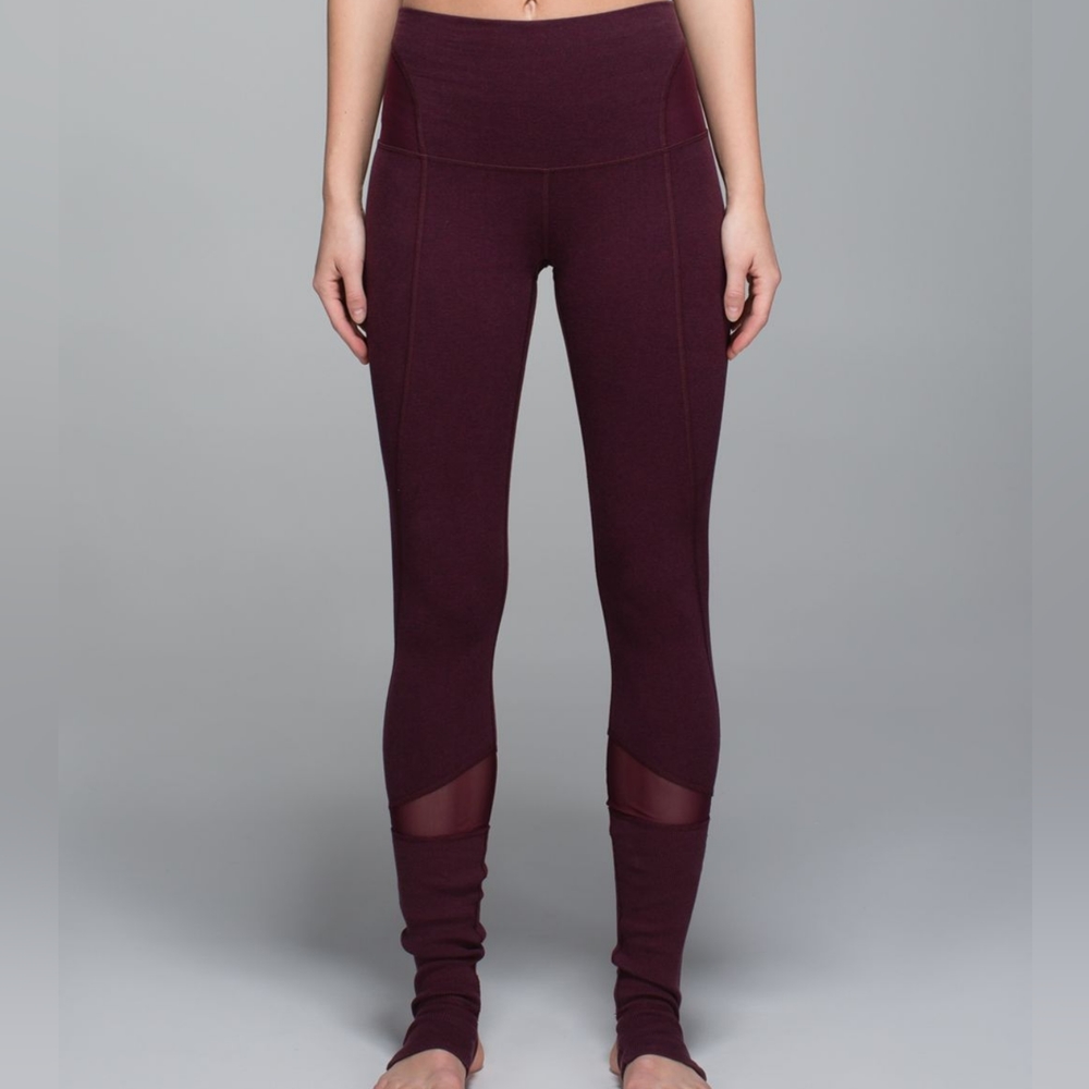 Lululemon High Waisted Devi Stirrup Yoga Pant in the Bordeaux Drama/Blac…